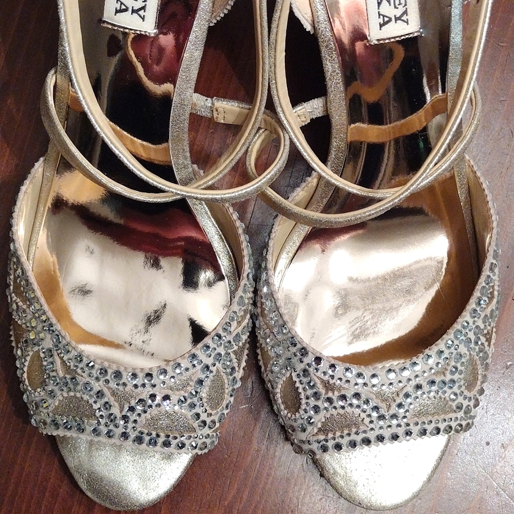 Badgley Mischka Gold Wedges with Rhinestones - Picture 12 of 13
